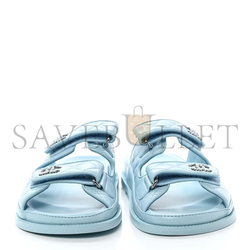 CHANEL LAMINATED LAMBSKIN QUILTED VELCRO DAD CHAIN CC SLIDE SANDALS 